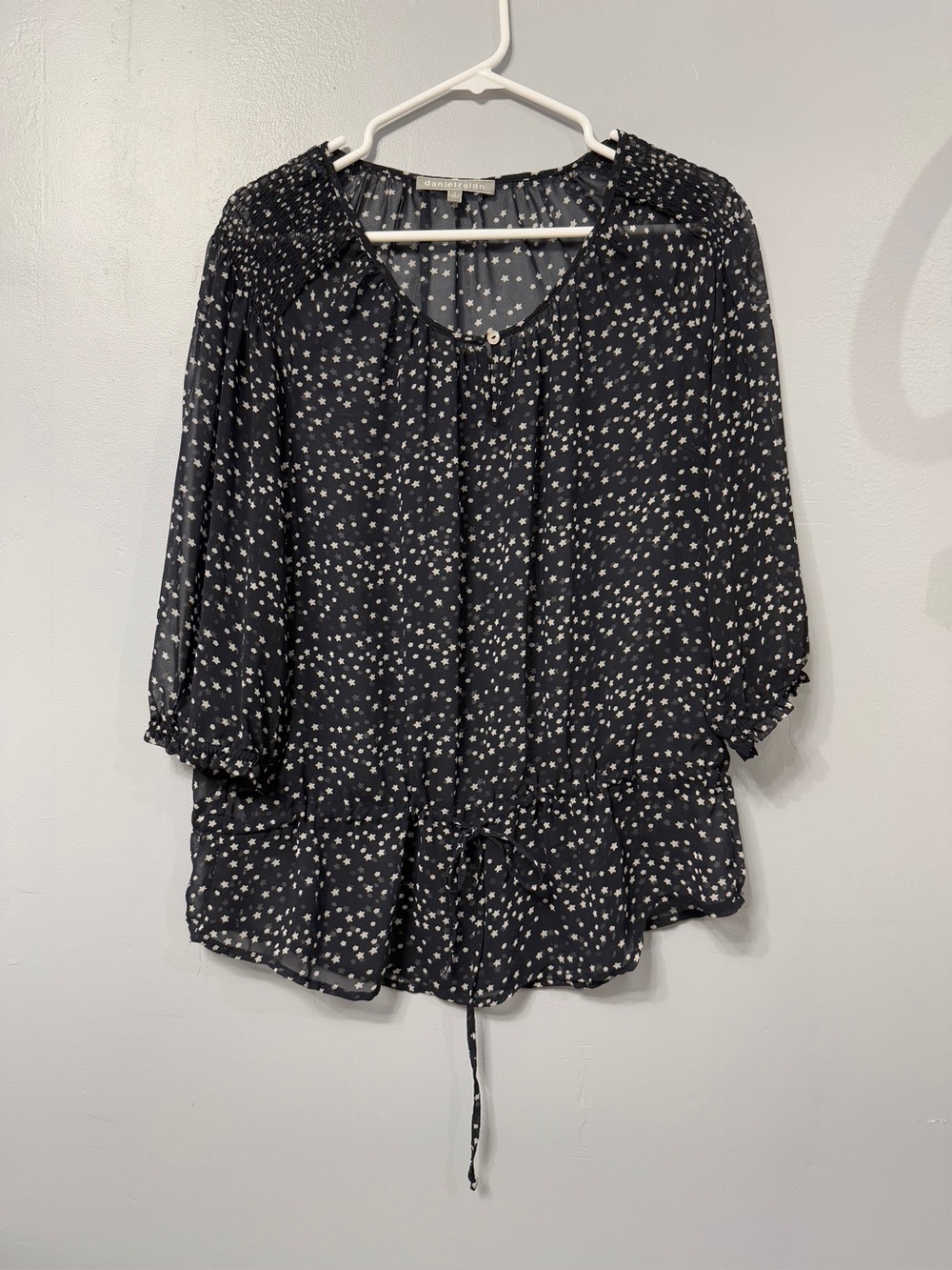 #17) Daniel Rainn Black Sheer Star-Print Peasant Blouse